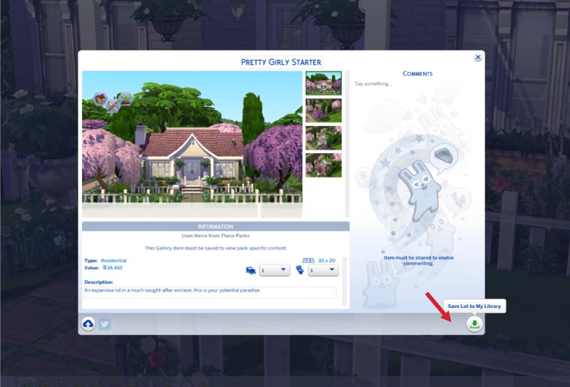 Sims 4-save lot to gallery