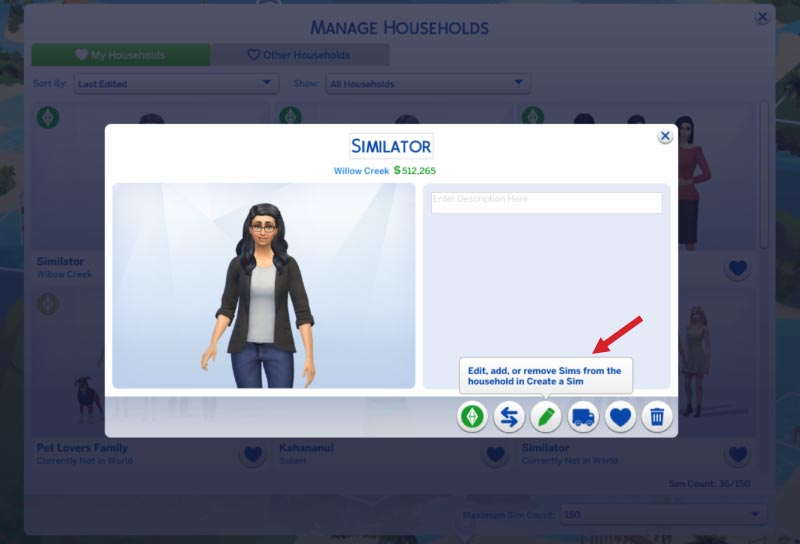 Sims 4-save household to gallery