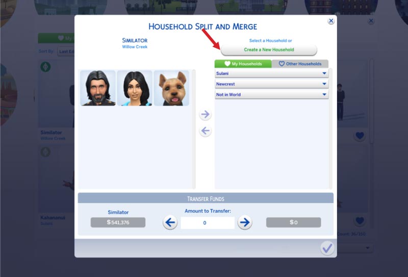 Split & Merge Household in Sims 4