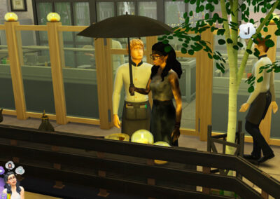 Okay... How exactly does someone get electrocuted in the middle of a restaurant. Then, just 'cause it's not weird enough, she puts up her umbrella – afterward.